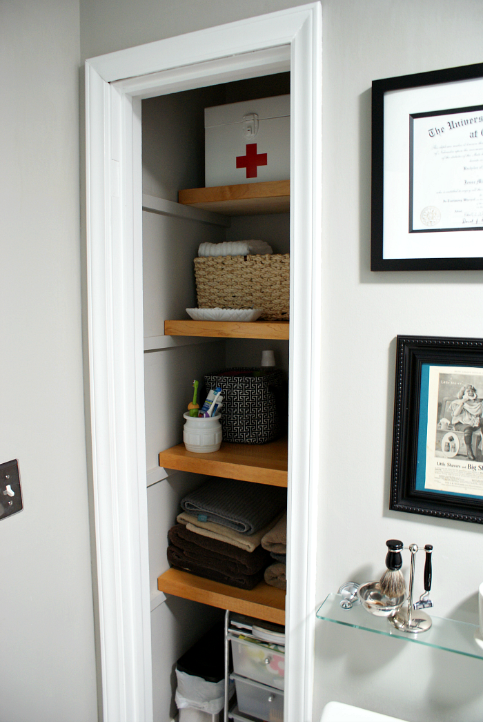 Ideas for organizing a small bathroom + Vintage Inspired First Aid Kit