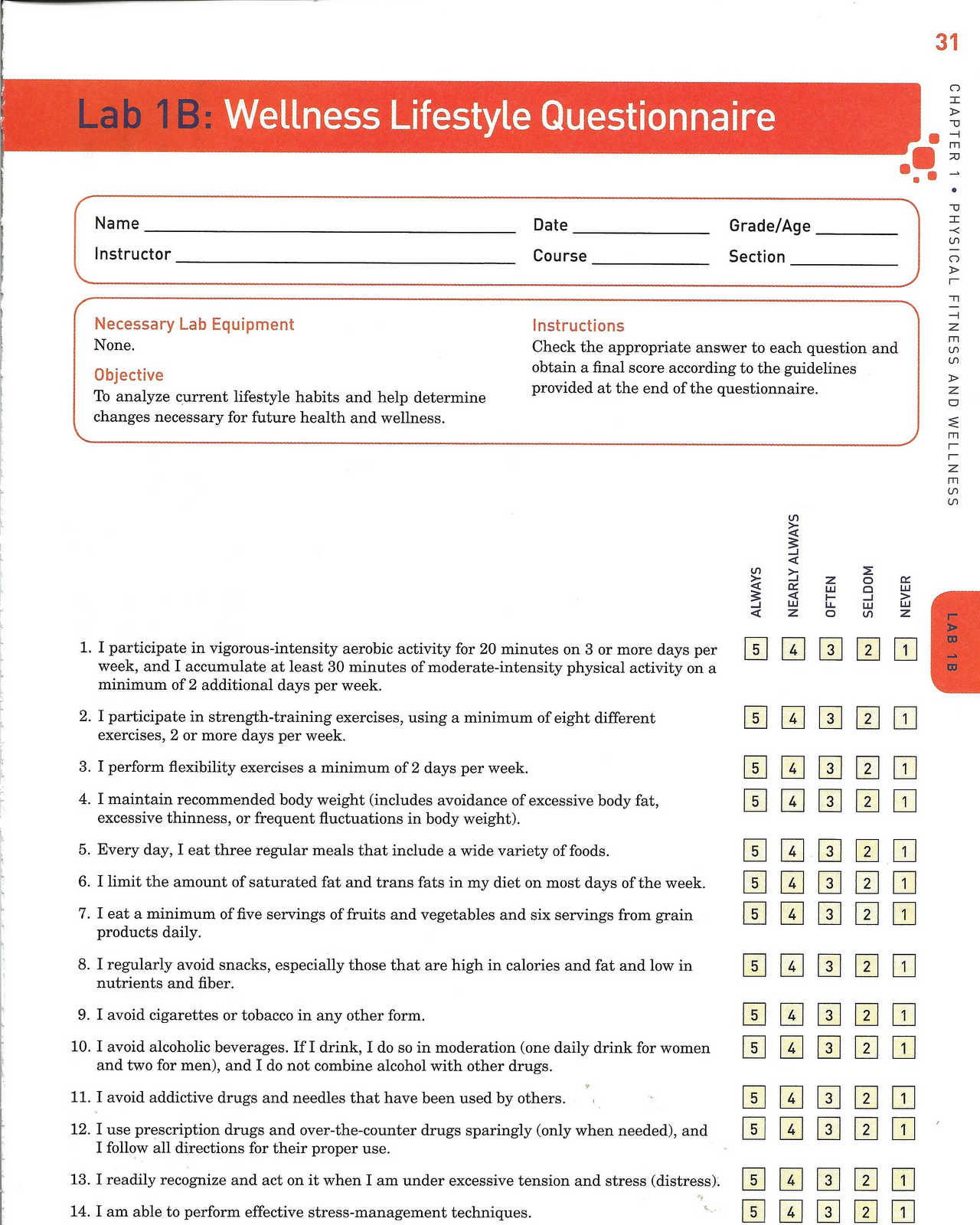 BYU's School Health Education Wellness questionnaire