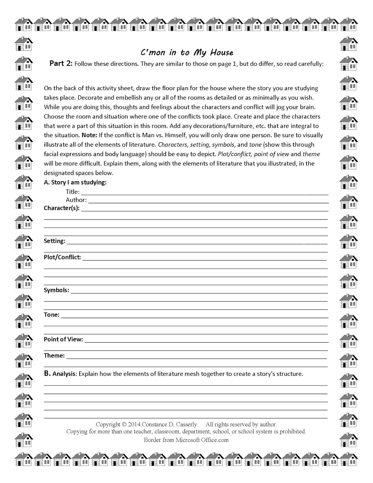 C'mon to My House Character's home activity Language Arts Activity – “C’mon in to My House”