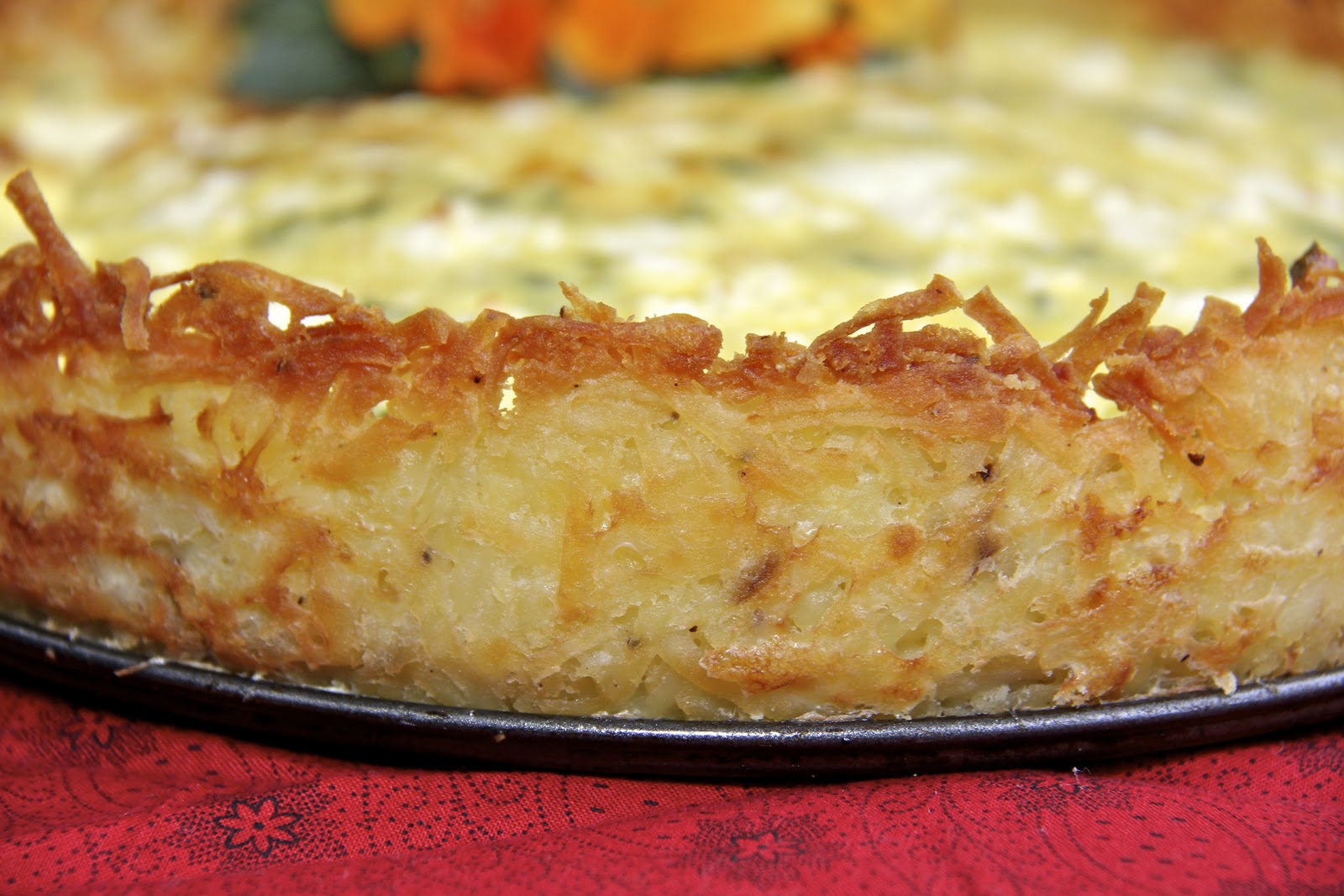 Goat Cheese, Fontina & Arugula Quiche w/ Crispy Hash Brown Crust The Café Sucre Farine