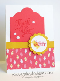 Stampin' Up! Paper Pumpkin Wickedly Sweet Thank You Card with Cherry on Top Candy Designer Paper #stampinup www.juliedavison.com