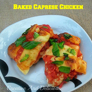 Baked Caprese Chicken ~ Delicious, juicy and tender Chicken with all the great flavors of a Caprese Salad {also great served cold on a sandwich ! } #CapreseChivken #BakedChicken #CapreseRecipe