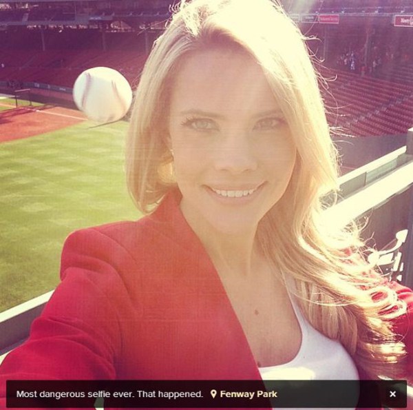 Kelly Nash, Tampa Bay Rays sideline reporter, nearly missed a ball to