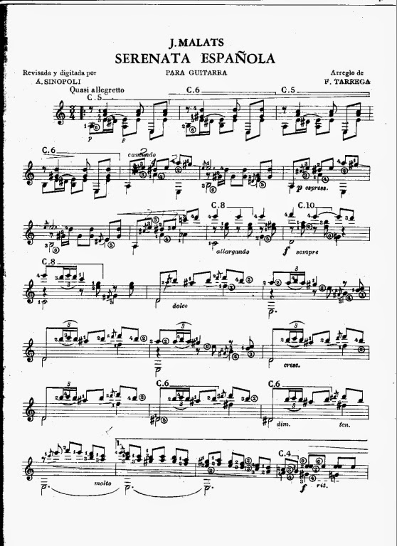Joaquin Malats Serenata Española Partituras para Guitarra