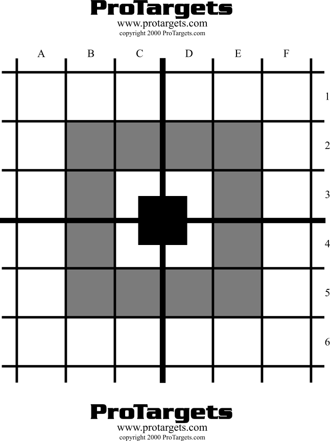 Targets with cross-hairs on the grid. 