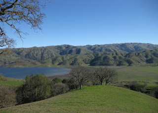 Receding southern end of Calaveras Reservoir, Santa Clara County, California