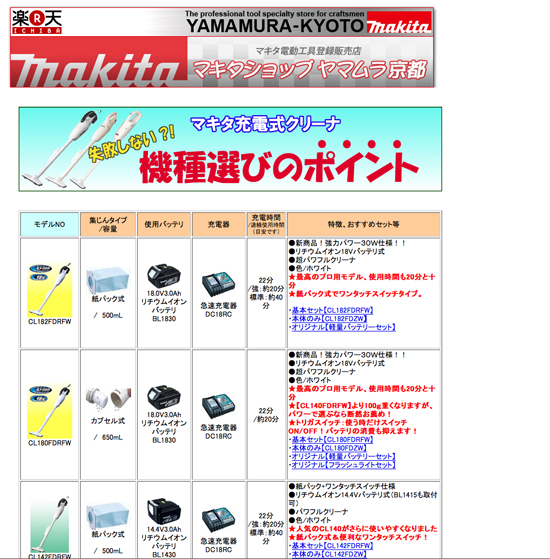 コードレスクリーナー 機種選びのポイント /  マキタショップヤマムラ京都　楽天市場