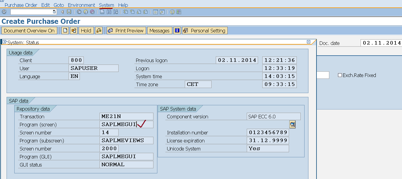 TECHSAP Customer Exit (Screen Exit) ME21N/ME22N/ME23N Header