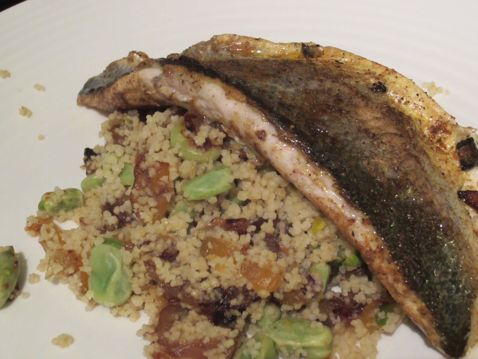 Busy Eating Sea Bass with Moroccan Style Couscous