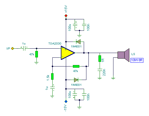 schema electronique : TDA 2030 Amplificateur 8W - schema electronique ...