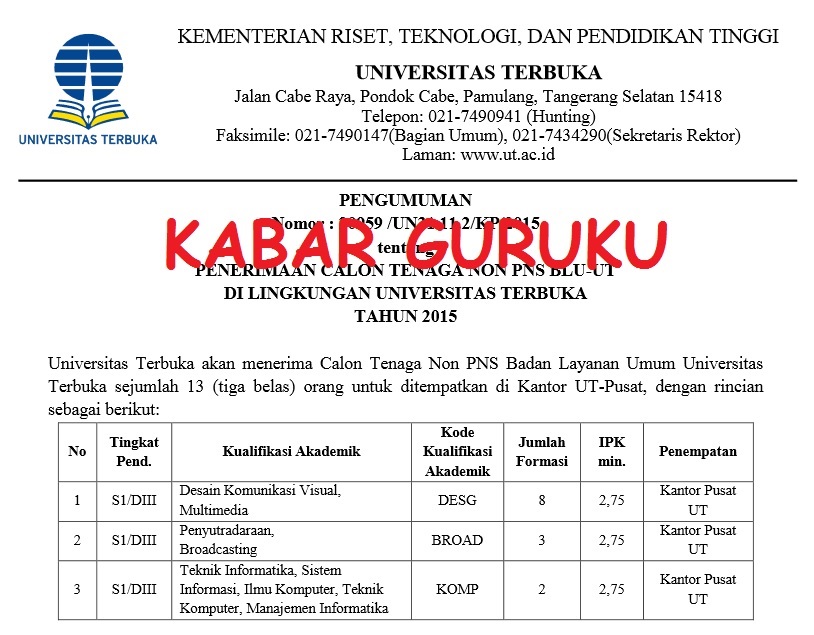 Ini Daftar Berkas Lamaran Calon Pegawai Non Pns Universitas