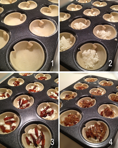Image illustrates 4-step process of filling tartlet shells 