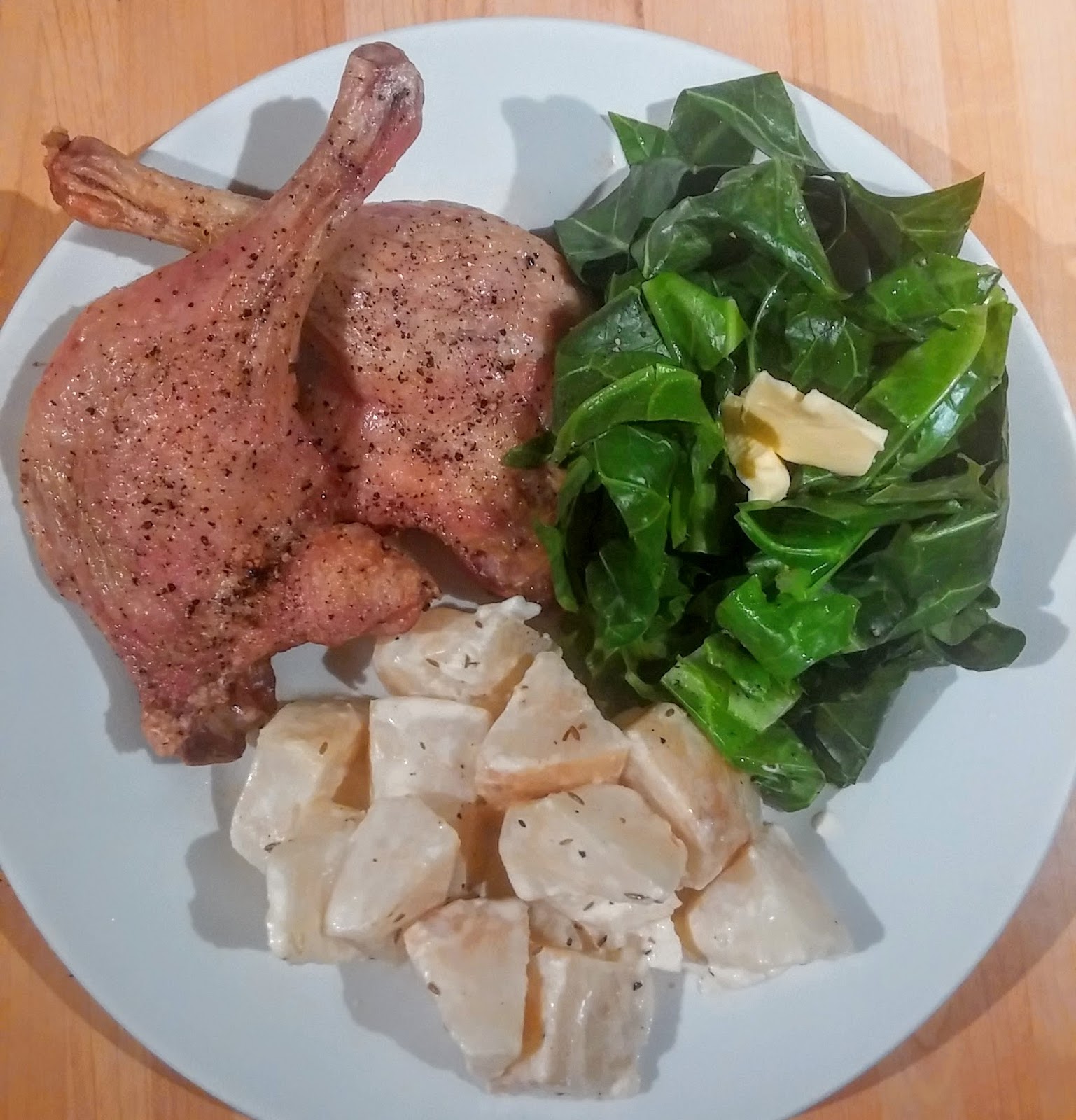 How to make an easy duck recipe with celeriac, cream, cumin seeds & buttery spring greens 