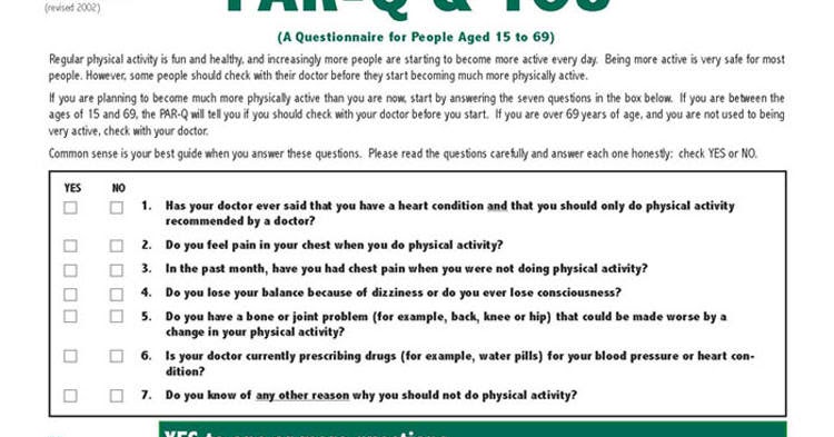 exercise science and fitness training pre participation screening par q form