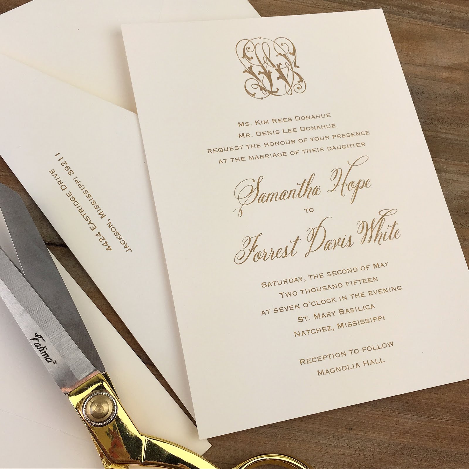 Samantha Donahue and Davis White wedding invitations Fresh Ink