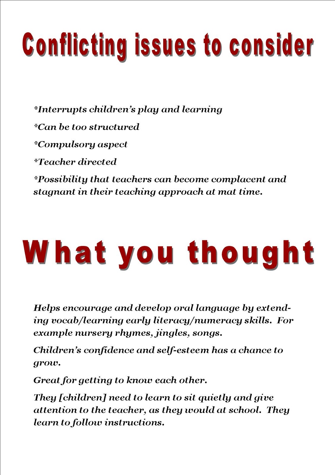 Bream Bay Kindergarten Mat time self review