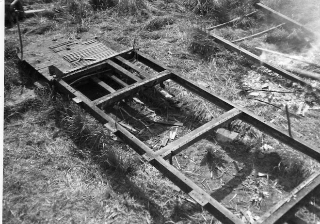 The frame of the broken up tram.