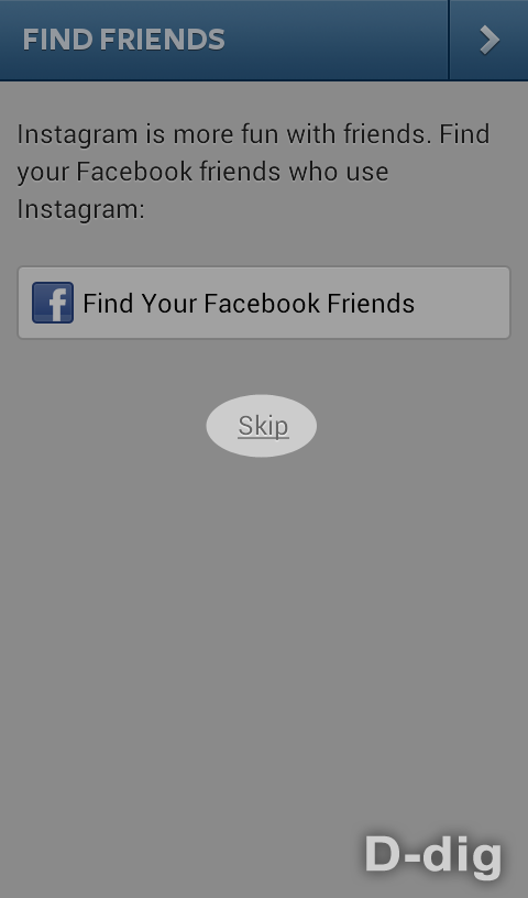 Gambar e. Tombol Skip pencarian teman FB