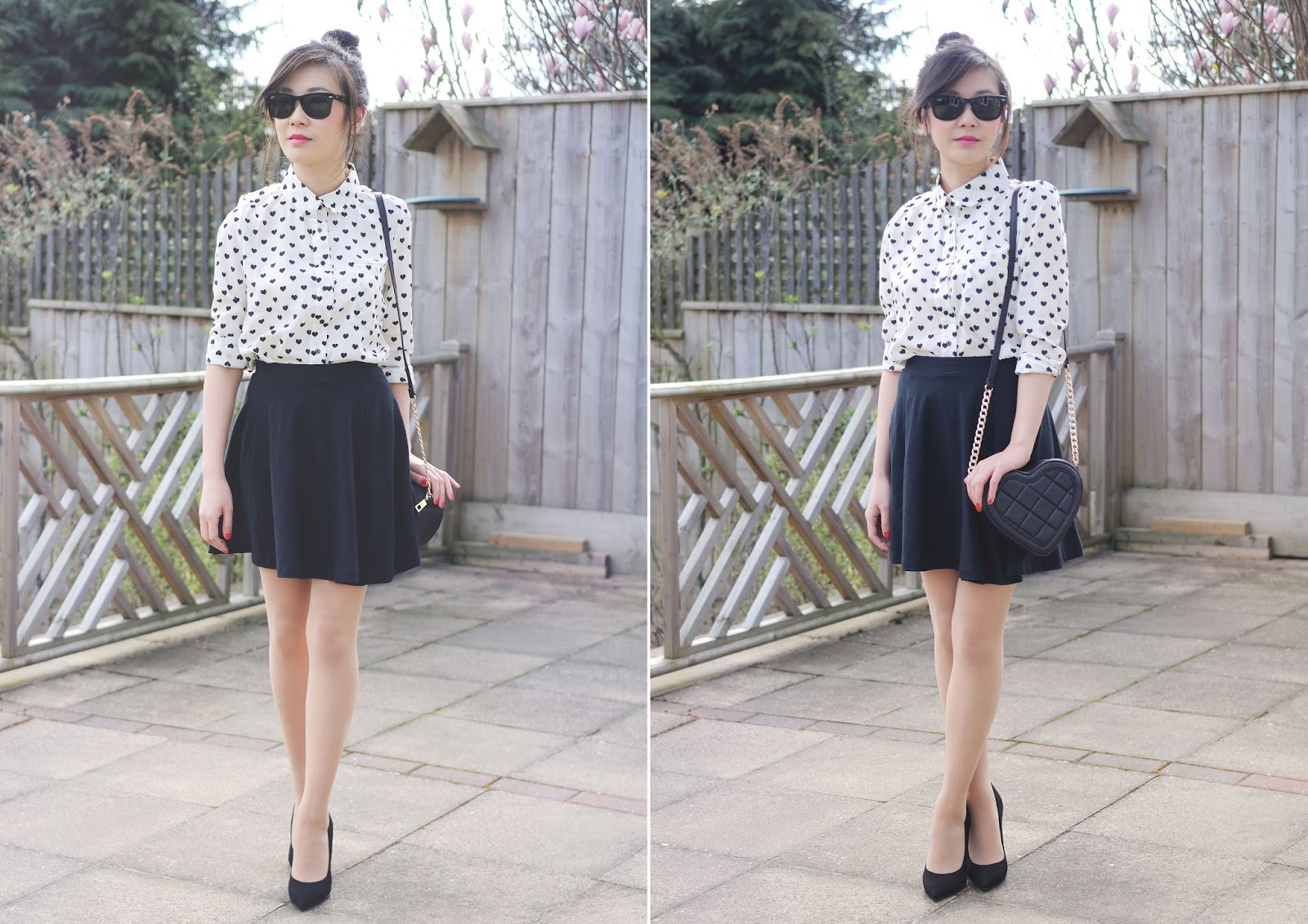 Ways to wear monochrome, fashion blogger uk, style blogger, ways to wear monochrome, heart print shirt