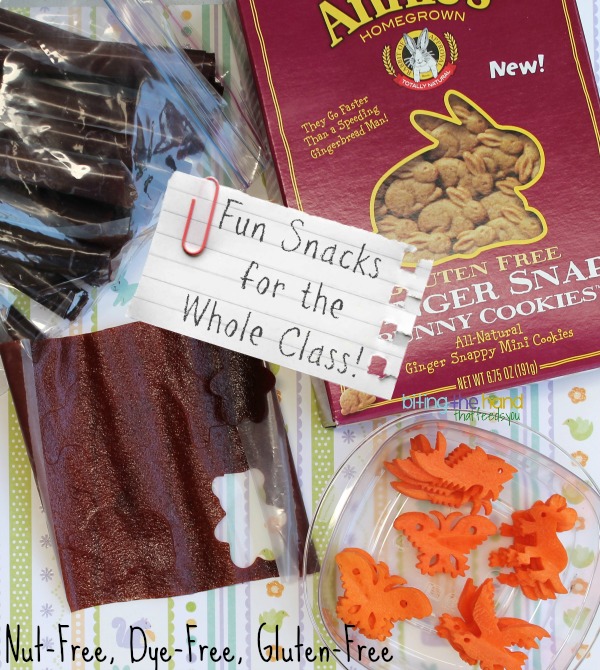 Fun School Classroom Snack Ideas: veggie shapes and fruit roll-up "stickers"