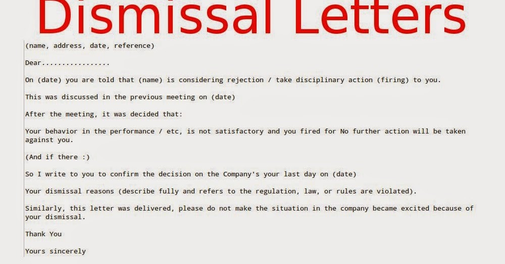 dismissal letters of employment samples business letters early dismissal letter