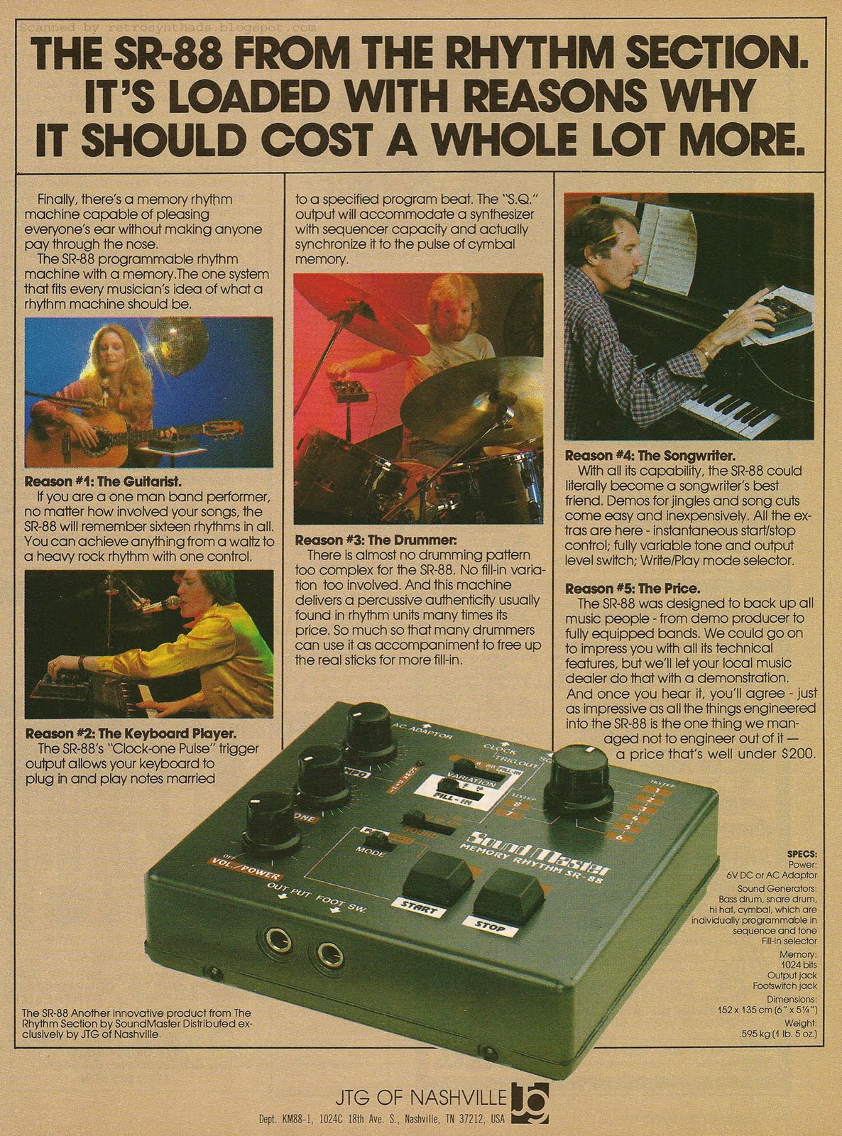 Retro Synth Ads Sound Master Memory Rhythm Sr 88 Keyboard 1982