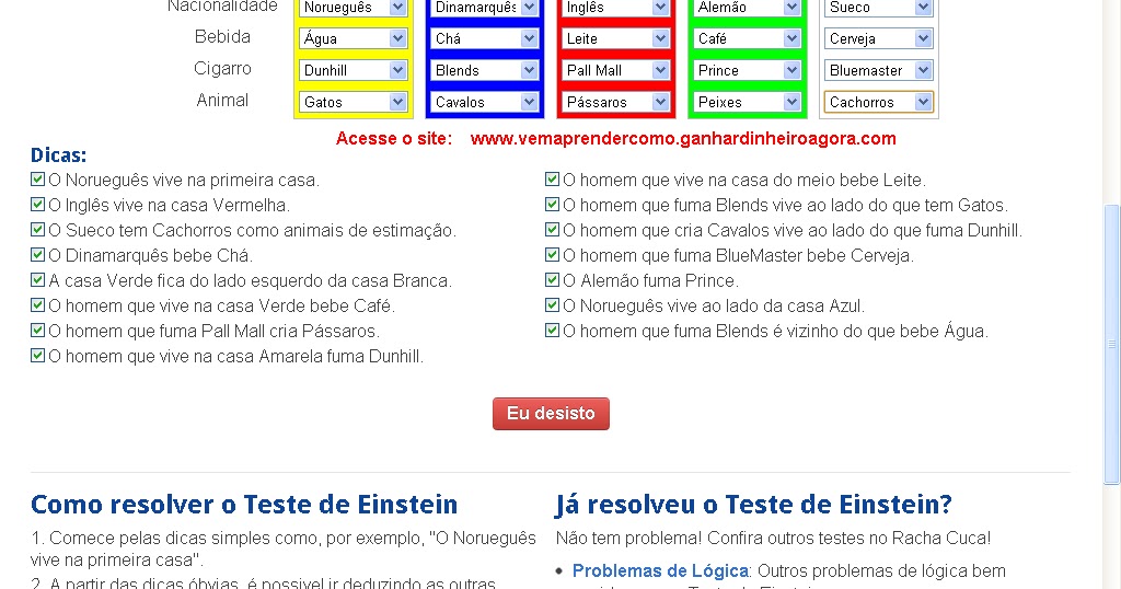 Solução do Teste de QI do Einstein 