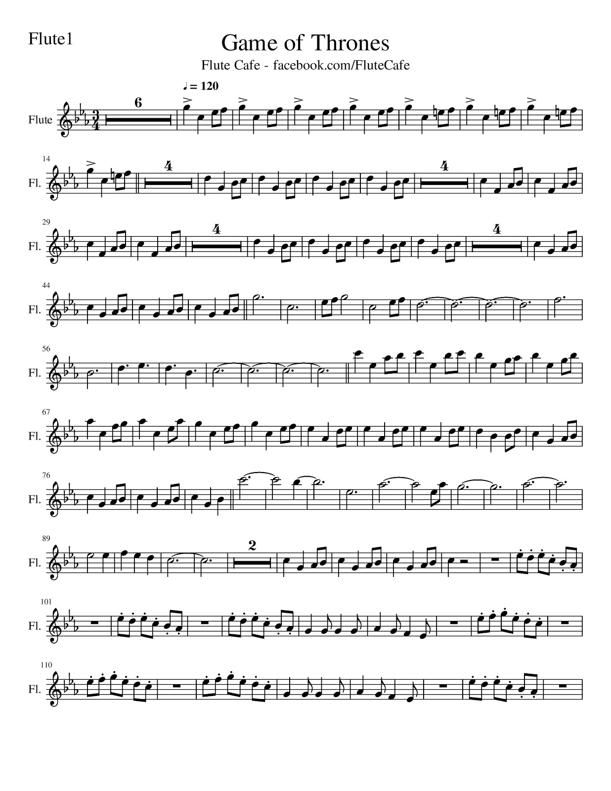 Flute Cafe Game Of Thrones Flute Sheet Music