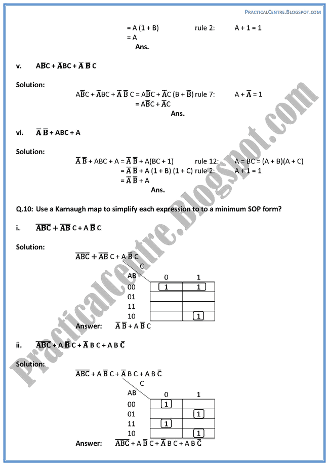 boolean-algebra-descriptive-questions-answers-computer-9th