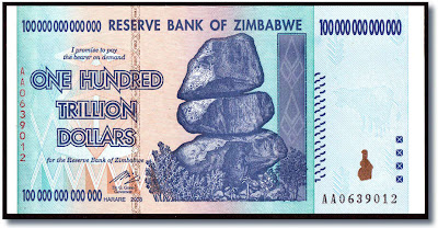 one hundred trillion zimbabwean dollars banknote, rampant inflation