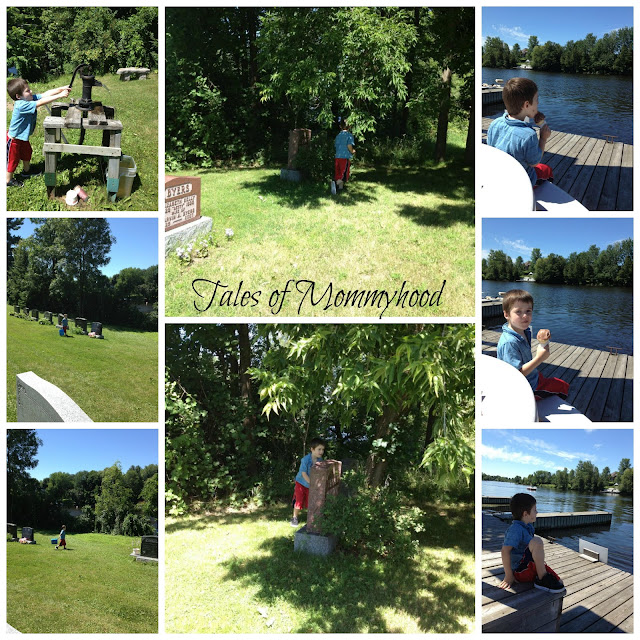 kids visiting graveyard