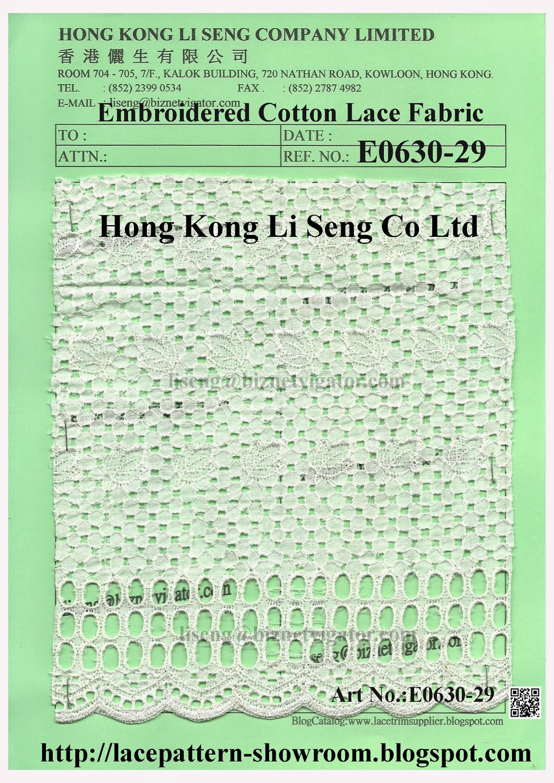 Embroidered Cotton Lace With End of Scallop Fabric Manufacturer - Hong Kong Li Seng Co Ltd