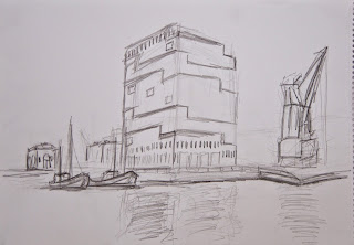 Graphic Eilandje, pencil sketch of the MAS Antwerpen