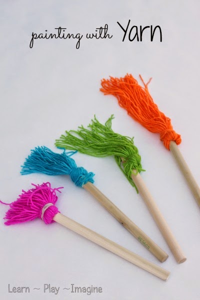 Homemade paint brushes made from yarn - easy art projects for kids