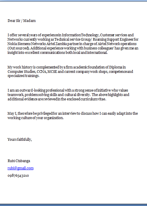 How to write an application letter in zambia