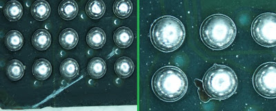 Evidence of contamination and reballing on Geode components.