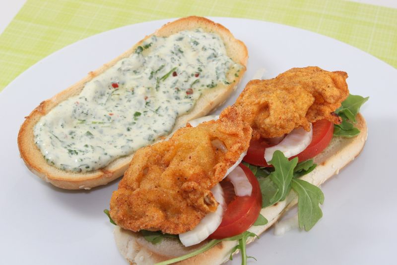 Dalia's Delights Fried Oyster Sandwich with Cilantro Mayo