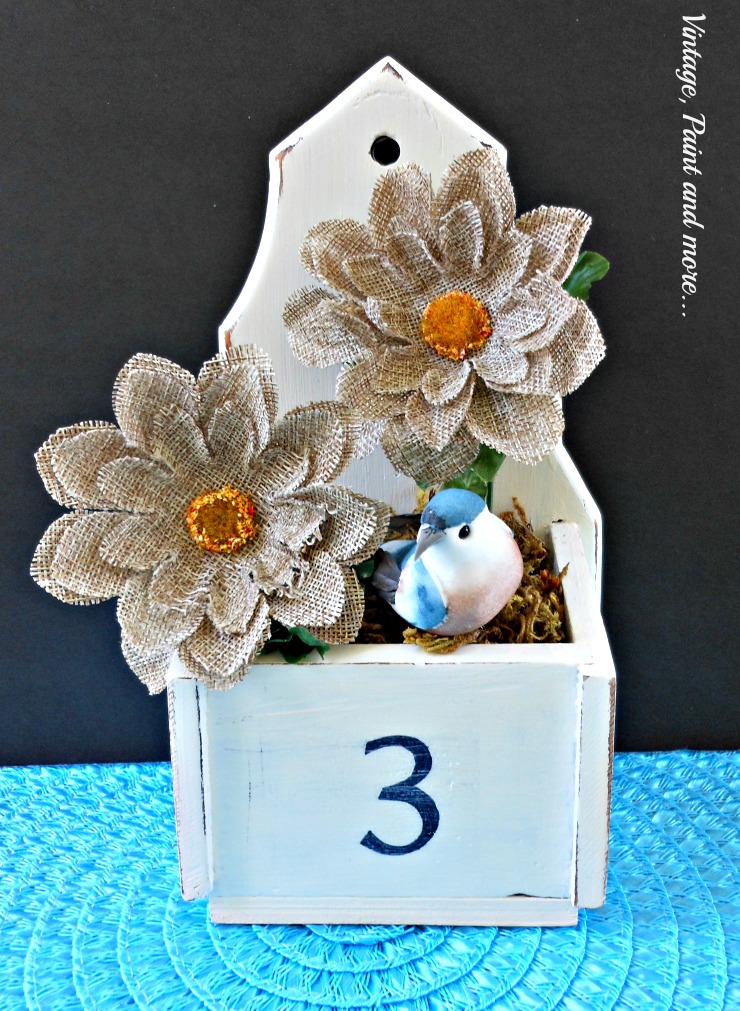 Vintage, Paint and more.. #3 stenciled vintage box painted with chalk paint and filled with burlap flowers