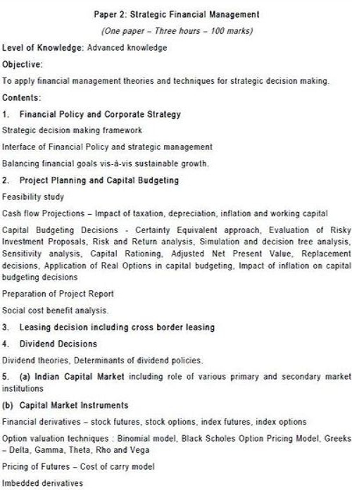 Paper 2 - CA Final Strategic Financial Management  syllabus