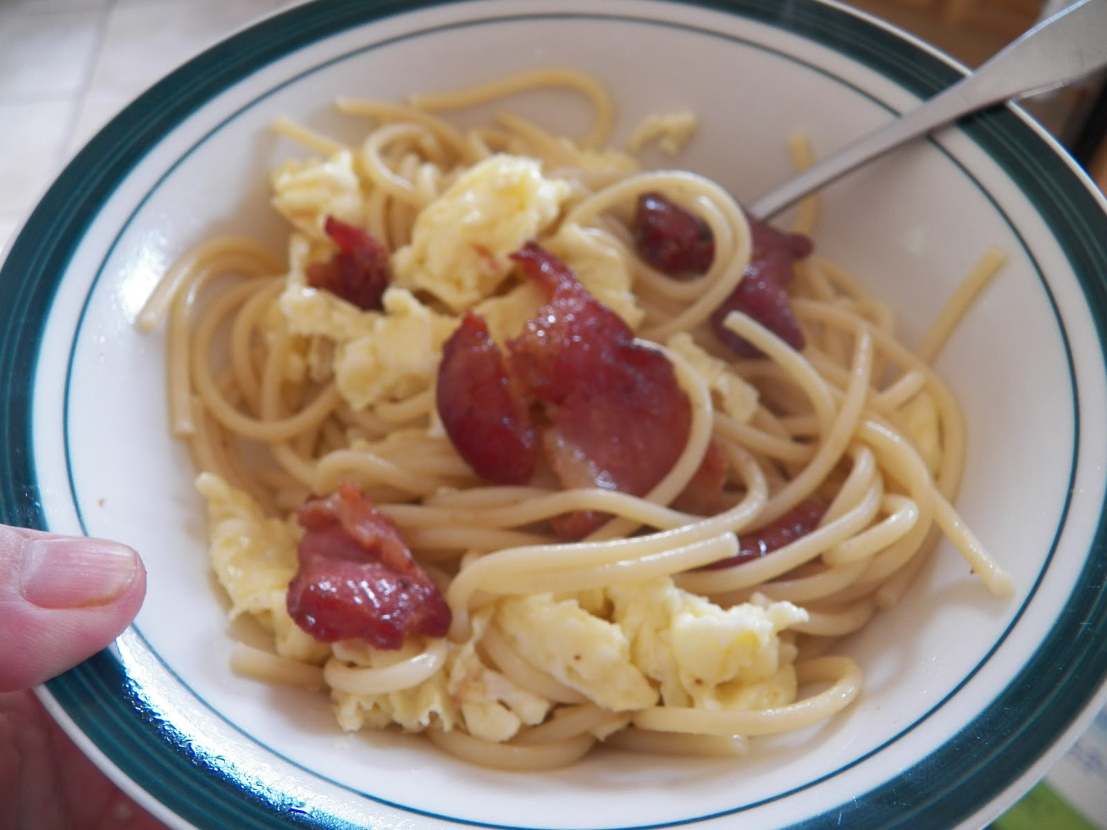 Breakfast Spaghetti for Secret Recipe Club Sid's Sea Palm Cooking