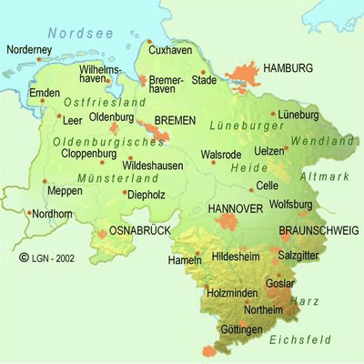 Mapa de Baja Sajonia Imagen Mapa de Alemania Ciudades
