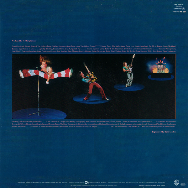 Van Halen Van Halen Agradecimentos Ao The Madison, Wisconsin Sheraton