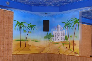 Aranżacja ściany, malowanie obrazu na ścianie w tureckiej kebabowni, Jak zaarnżować bar? Warszawa
