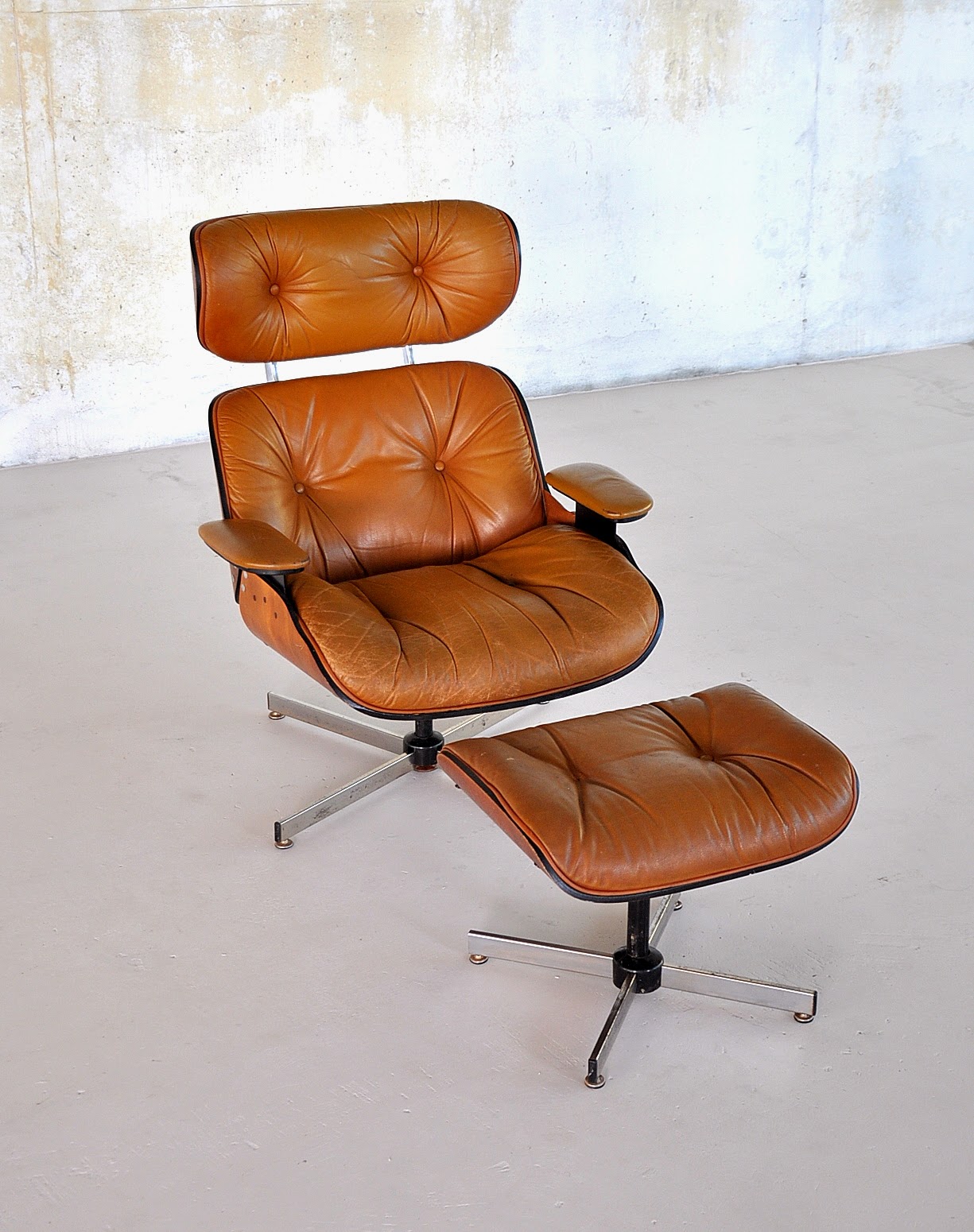 SELECT MODERN: Plycraft Eames Style Leather Lounge Chair & Ottoman