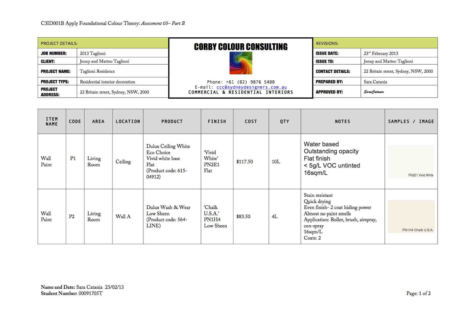 Interiors C3ID001B // Produce a paint schedule // Assessment 05