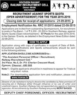 Applications are invited for 67 Sports Quota Posts