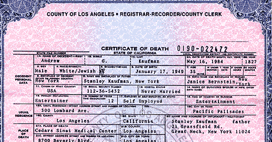 Andy kaufman death certificate