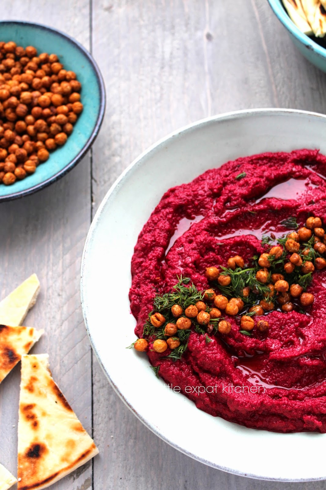 My Little Expat Kitchen Beetroot hummus with spicy, crunchy roasted