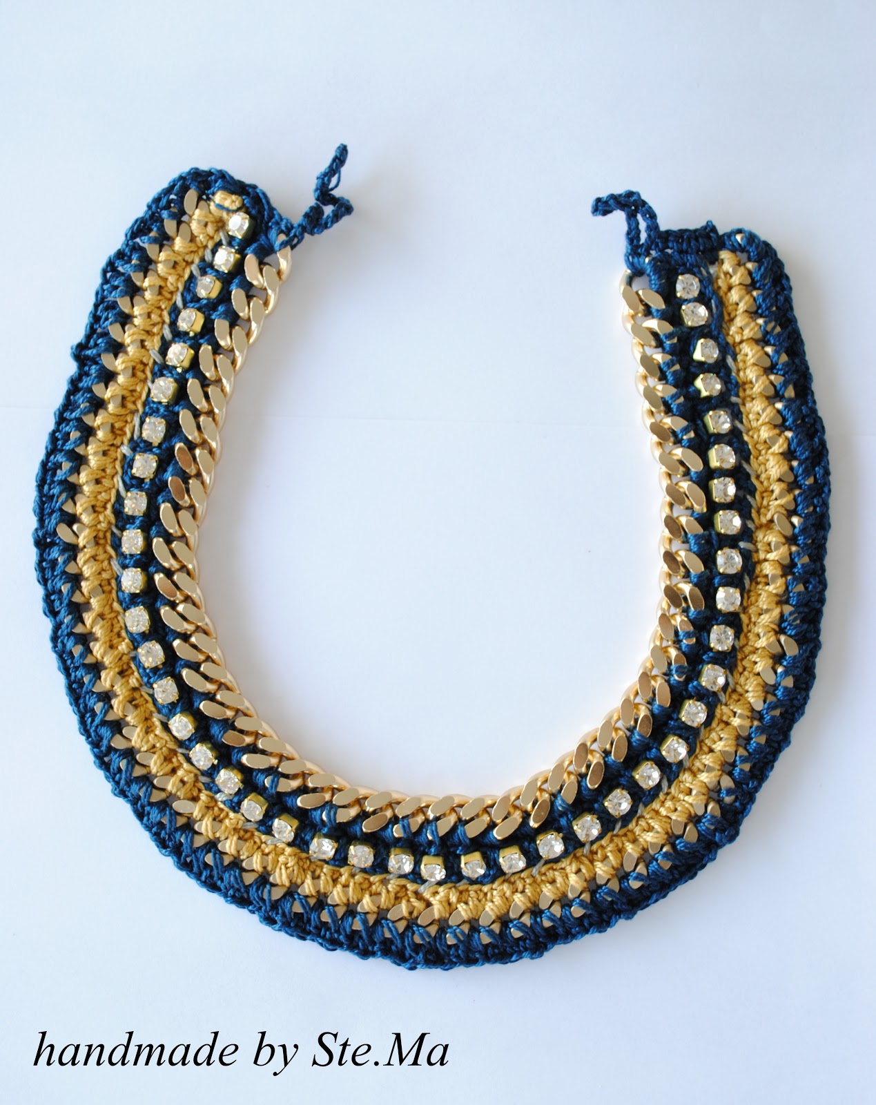 Ste.Ma handmade creations Statement Necklace in Navy Blue and Honey
