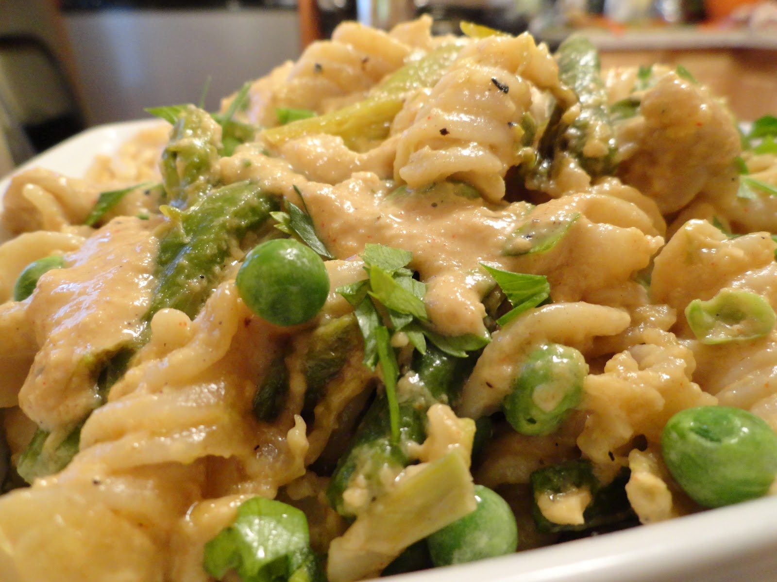 The "V" Word Rotini Alfredo with Asparagus and Peas